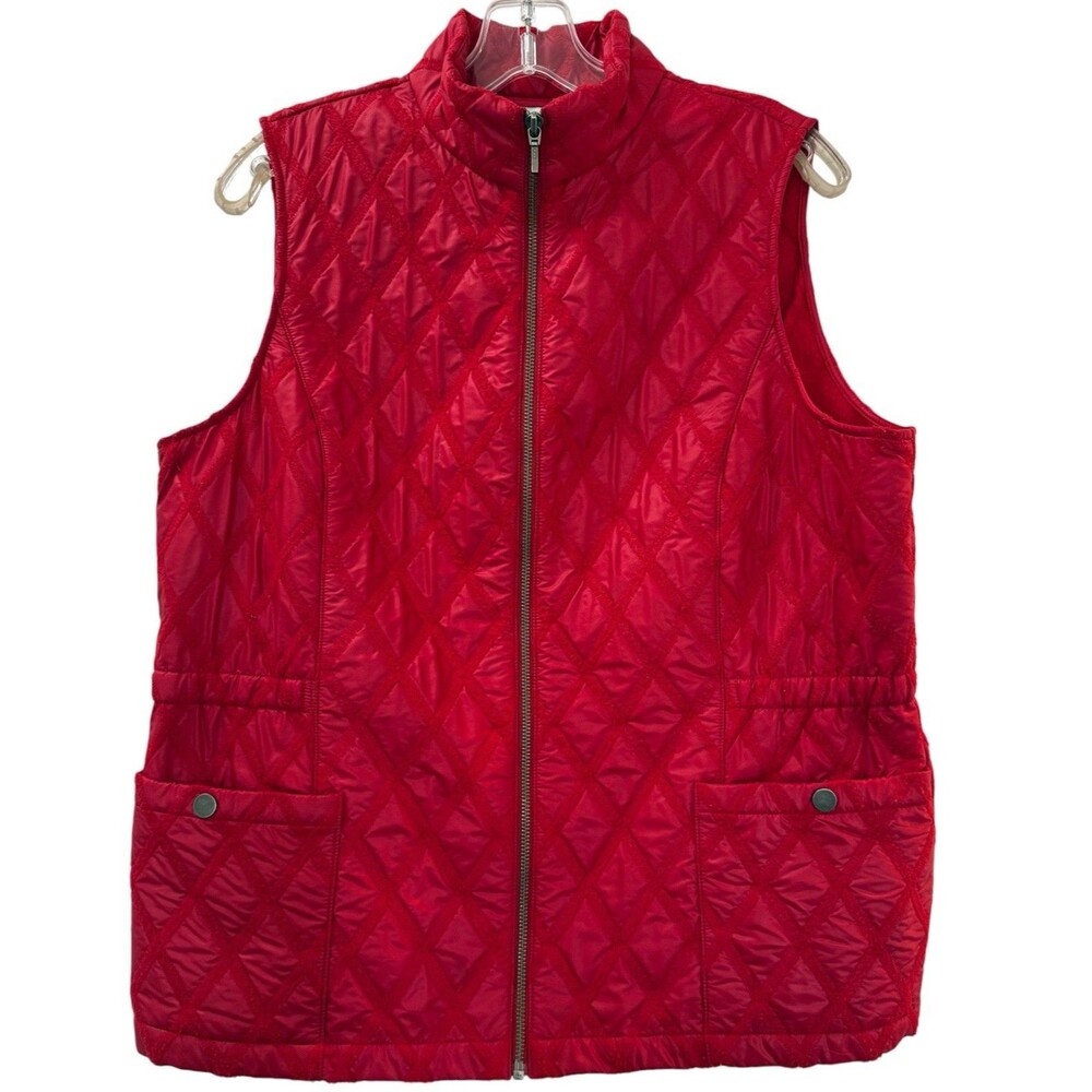 Zenergy By Chicos Vest Size Large (2) 12/14 Red Quilted Full Zip Snap Pockets